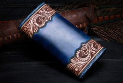 Handmade Leather Mens Tooled Floral Clutch Wallet Cool Wallet Long Wallets for Men Women