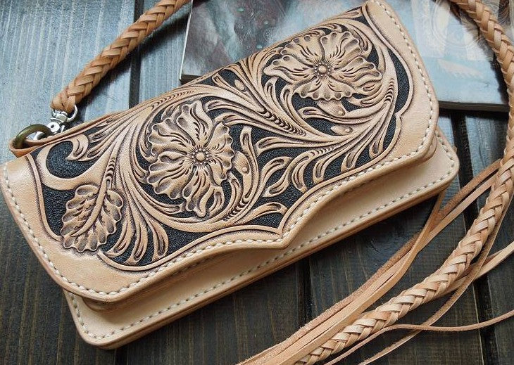 Handmade Mens Cool Tooled Floral Leather Chain Wallet Biker Trucker Wa –  iwalletsmen