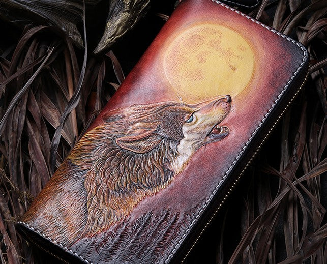 Wholesale Men Designer Wallets Fashion Wolf Single Zipper Wallets