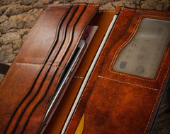 Handmade Leather Mens Clutch Wallet Cool Leather Wallet Long Phone Wallets for Men