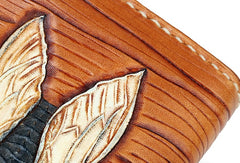 Handmade Leather Mens Clutch Wallet Cool Cicada Tooled Wallet Long Zipper Wallets for Men