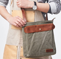 Mens Canvas Leather Square Side Bag Messenger Bag Canvas Shoulder Bag for Men - iwalletsmen