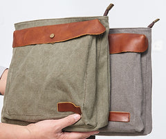 Mens Canvas Leather Square Side Bag Messenger Bag Canvas Shoulder Bag for Men - iwalletsmen