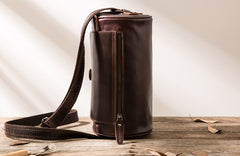 Cool Leather Mens Barrel Shoulder Bag Coffee Messenger Bags for Men - iwalletsmen