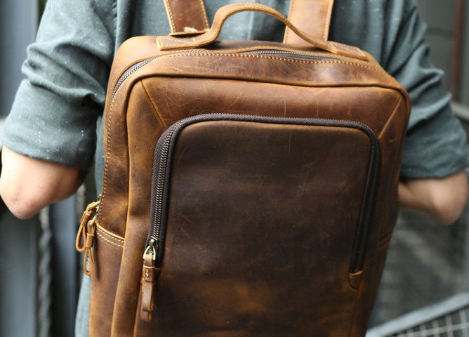 Vintage Leather Mens Backpacks Travel Backpack Laptop Backpack for men –  iwalletsmen