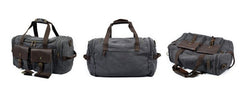 Mens Black Canvas Leather Weekender Bag Canvas Travel Shoulder Bags for Men - iwalletsmen