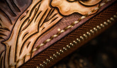 Handmade Leather Tooled Horse Mens Chain Biker Wallet Cool Leather Wallet Long Phone Wallets for Men