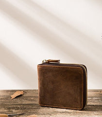 Cool Leather Vintage Mens Small Wallets Zipper billfold Wallets for Men - iwalletsmen