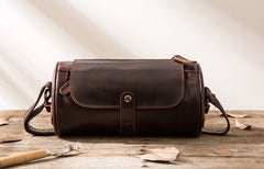 Cool Leather Mens Barrel Shoulder Bag Coffee Messenger Bags for Men - iwalletsmen