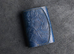 Blue Leather Wallet for Keys mens wallet and key holder​ Mens Key Wallet Car Key Wallet Trifold Key Wallet Holder Key Case Wallet