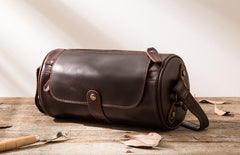 Cool Leather Mens Barrel Shoulder Bag Coffee Messenger Bags for Men - iwalletsmen