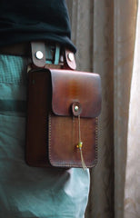 Handmade Leather Belt Pouch Mens Brown Waist Bag CIGARETTE Pouch for Men - iwalletsmen