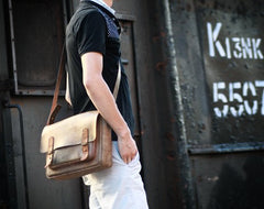 Handmade Vintage Leather Mens Messenger Bags Coffee Shoulder Bags for Men - iwalletsmen