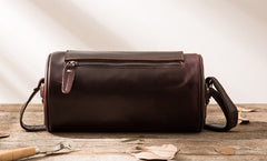 Cool Leather Mens Barrel Shoulder Bag Coffee Messenger Bags for Men - iwalletsmen