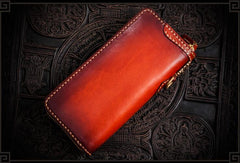 Handmade Leather Tibetan Mens Chain Biker Wallet Cool Leather Wallet Long Clutch Wallets for Men