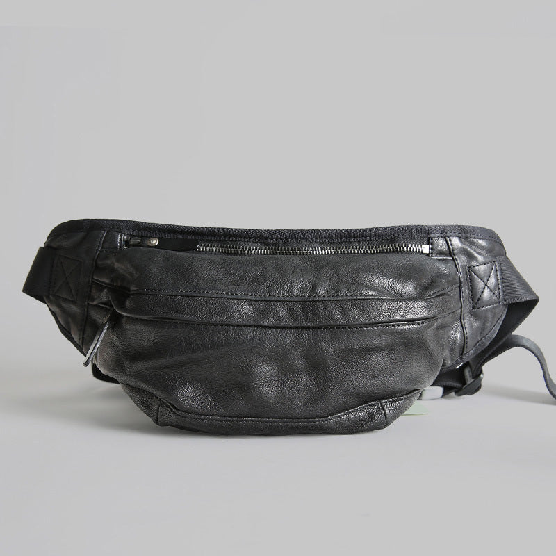 Vintage Tinder Leather Patchwork Black large bum bag Hip Fanny Pack 80s  travel