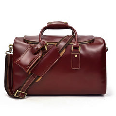 Classy Red Leather Men Barrel Overnight Bags Doctor Bag Travel Bags Weekender Bags For Men - iwalletsmen