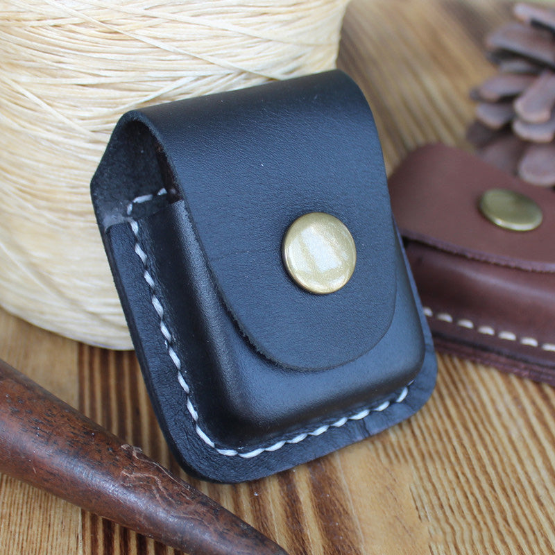 Black Leather Lighter Pouch with Belt Loops