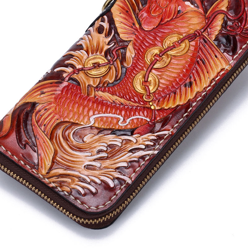 Handmade Leather Tooled Carp Chain Wallet Mens Biker Wallet Cool Leath –  imessengerbags