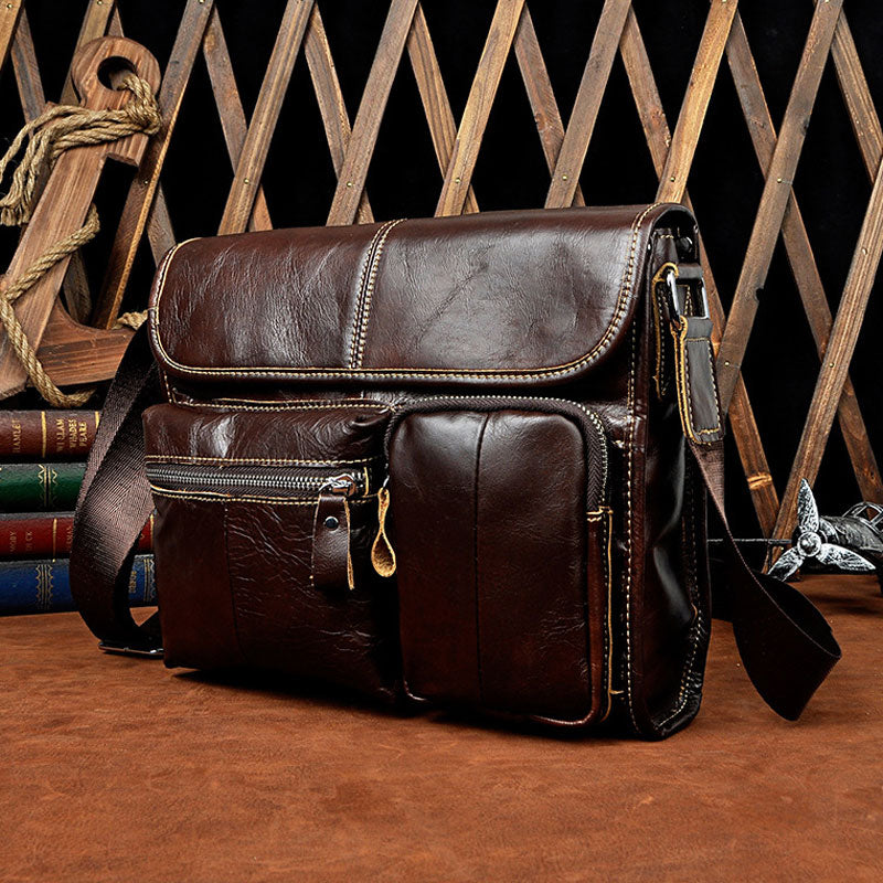 Cool Vintage Leather Mens Small Side Bag Messenger Bag Shoulder Bag for Men - iwalletsmen