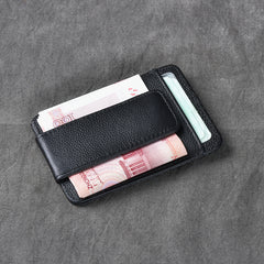 Black Leather Mens Front Pocket Wallet billfold Card Wallet Money Clip For Men - iwalletsmen