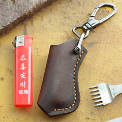 Dark Brown Leather Mens Disposable Lighter Case Lighter Holder with Belt Clip For Men - iwalletsmen