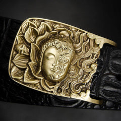 Handmade Genuine Leather Punk Rock Buddha&Demon Mens Cool Men Biker Trucker Leather Belt