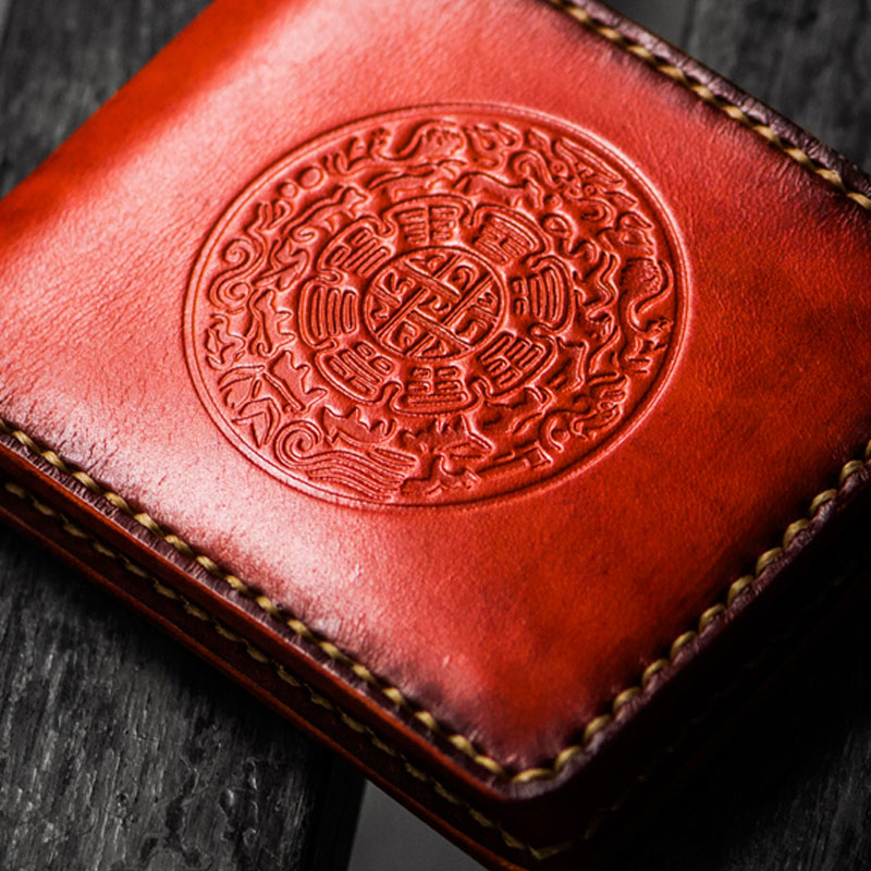 Handmade Leather Tibetan Tooled Mens billfold Wallet Cool Chain Wallet