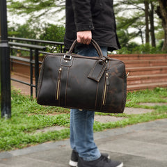 Casual Brown Leather Men's Overnight Bag Travel Bag Luggage Weekender Bag For Men - iwalletsmen