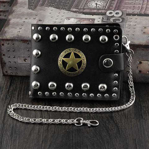 Punk Black Leather Men's Star Small Biker Wallet Chain Wallet Rock Riv –  iwalletsmen