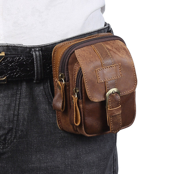 YAAGLE mens genuine leather small Hook Waist Bag Belt Pouch Fanny Pack –