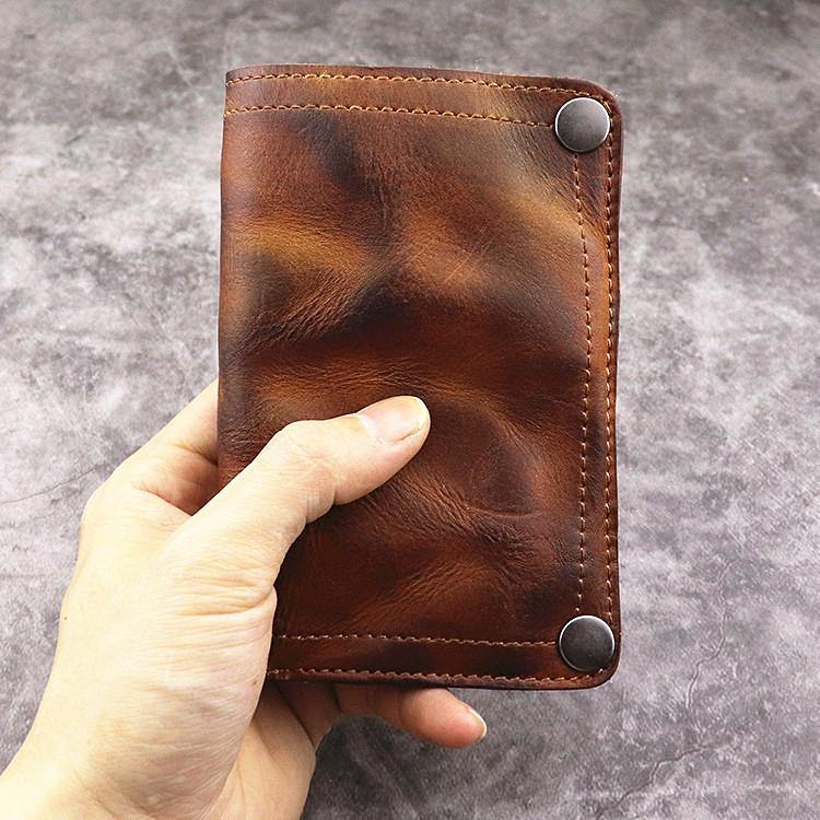 Brown Vertical Leather Bifold Wallet Black and Brown