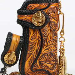 Cool Tooled Leather Wallet Handmade Biker Chain Wallets Leather Wallet On A Chain