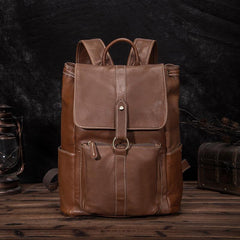 Top Brown Leather Men's Satchel Backpack Computer Backpack 14 inches School Backpack For Men - iwalletsmen