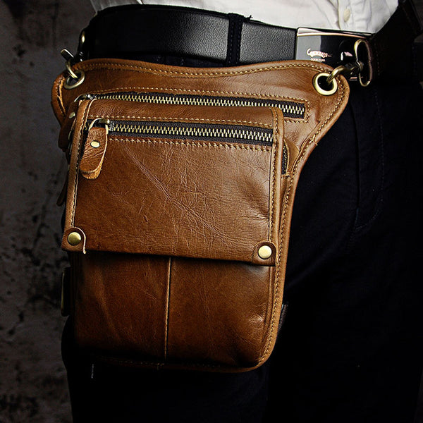 Men Genuine Leather Waist Bag Phone Belt Pouch Waist Pack Hook Travel Fanny  Pack