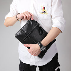 Fashion Leather Men's Black Envelope Clutch Wristlet Clutch Business Clutch For Men - iwalletsmen