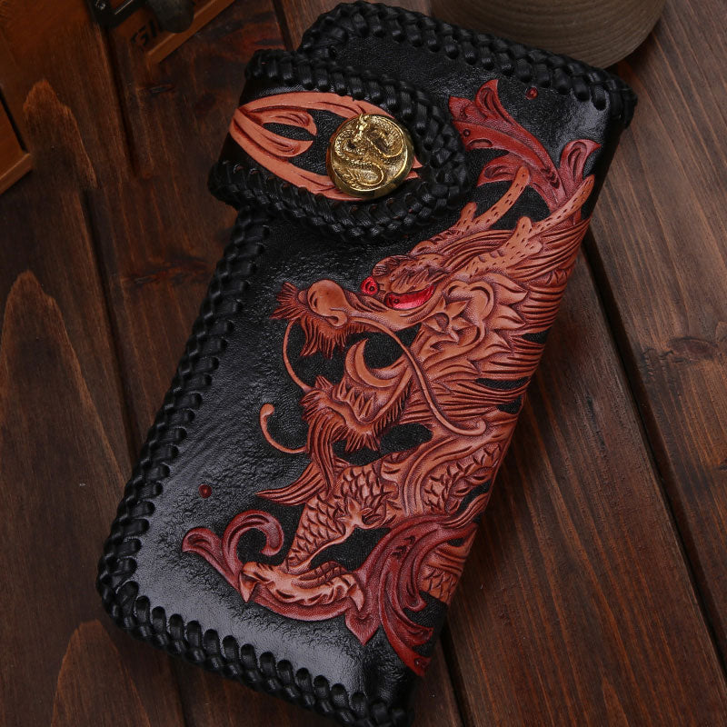 Handmade Leather Tooled Chinese Dragon Mens Belt Custom Cool Leather M