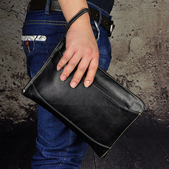 Large Leather Mens Wristlet Bag Wristlet Wallet Side Bag Clutch Wallet for Men - iwalletsmen