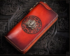 Handmade Leather Tibetan Mens Chain Biker Wallet Cool Leather Wallet Long Clutch Wallets for Men