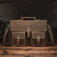 Vintage Brown Leather Men's Professional Briefcase 13‘’ Laptop Shoulder Briefcase For Men - iwalletsmen