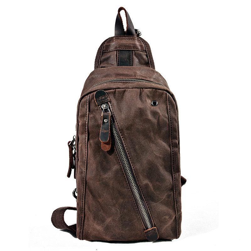 Cool Waxed Canvas Mens Chest Bag Sling Bag One Shoulder Packs for men iwalletsmen