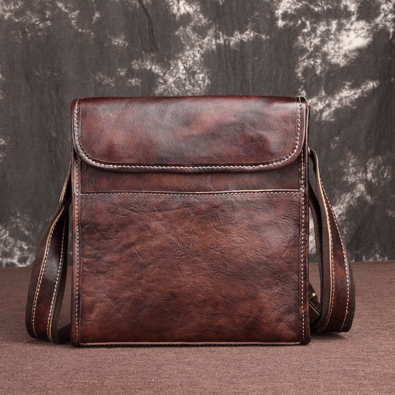  Men's leather Messenger bag vertical retro leather