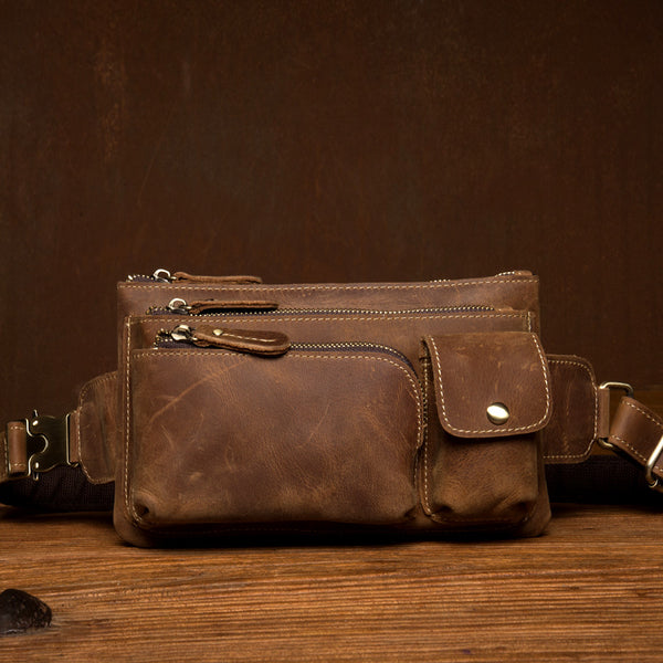 Vintage Brown Leather Mens Fanny Pack Waist Bag Coffee Hip Pack Belt B ...