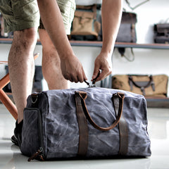 Waxed Canvas Leather Mens Large Travel Weekender Bag Waterproof Duffle bag for Men - iwalletsmen