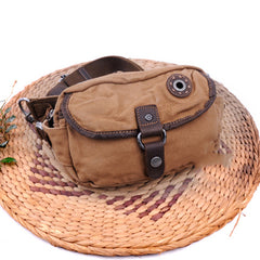 Canvas Mens Chest Bag Khaki Waist Bag Black Canvas Fanny Pack Shoulder Bag For Men - iwalletsmen