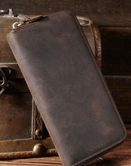 Vintage Leather Mens Long Wallet Zipper Clutch Wallet For Men - iwalletsmen