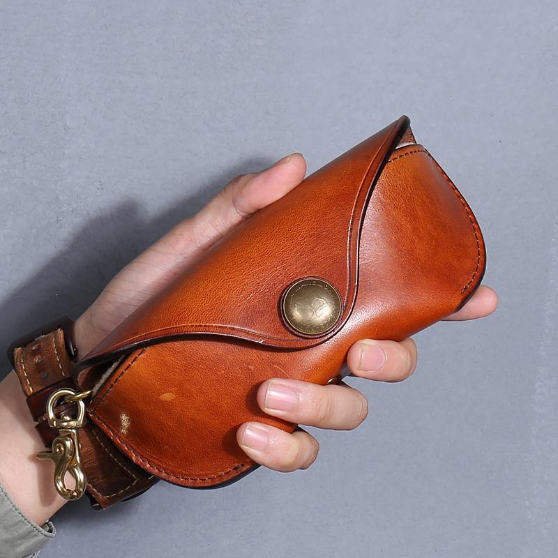 Handmade Mens Cool Brown Leather Glasses Case Glasses Box Glasses Holder Sunglasses Case for Men - iwalletsmen