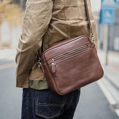 Brown Leather Mens 8 inches Courier Bag Messenger Bag Small Postman Bag For Men - iwalletsmen