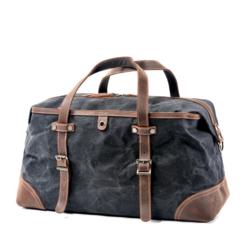 Casual Waxed Canvas Leather Mens Large Travel Green Weekender Bag Black Duffle Bag for Men - iwalletsmen