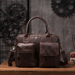 Cool Coffee Leather Mens Briefcase Work Handbag 15inch Laptop Bag Business Bag for Men - iwalletsmen